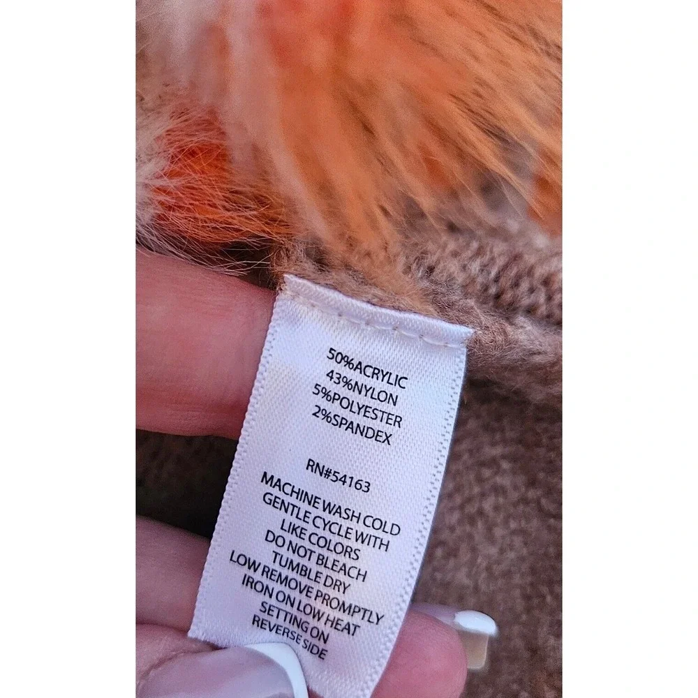 Andrew Marc Sweater XL Tan Orange‎ Fair Isle Eyelash Fringe Fuzzy Artsy Retro